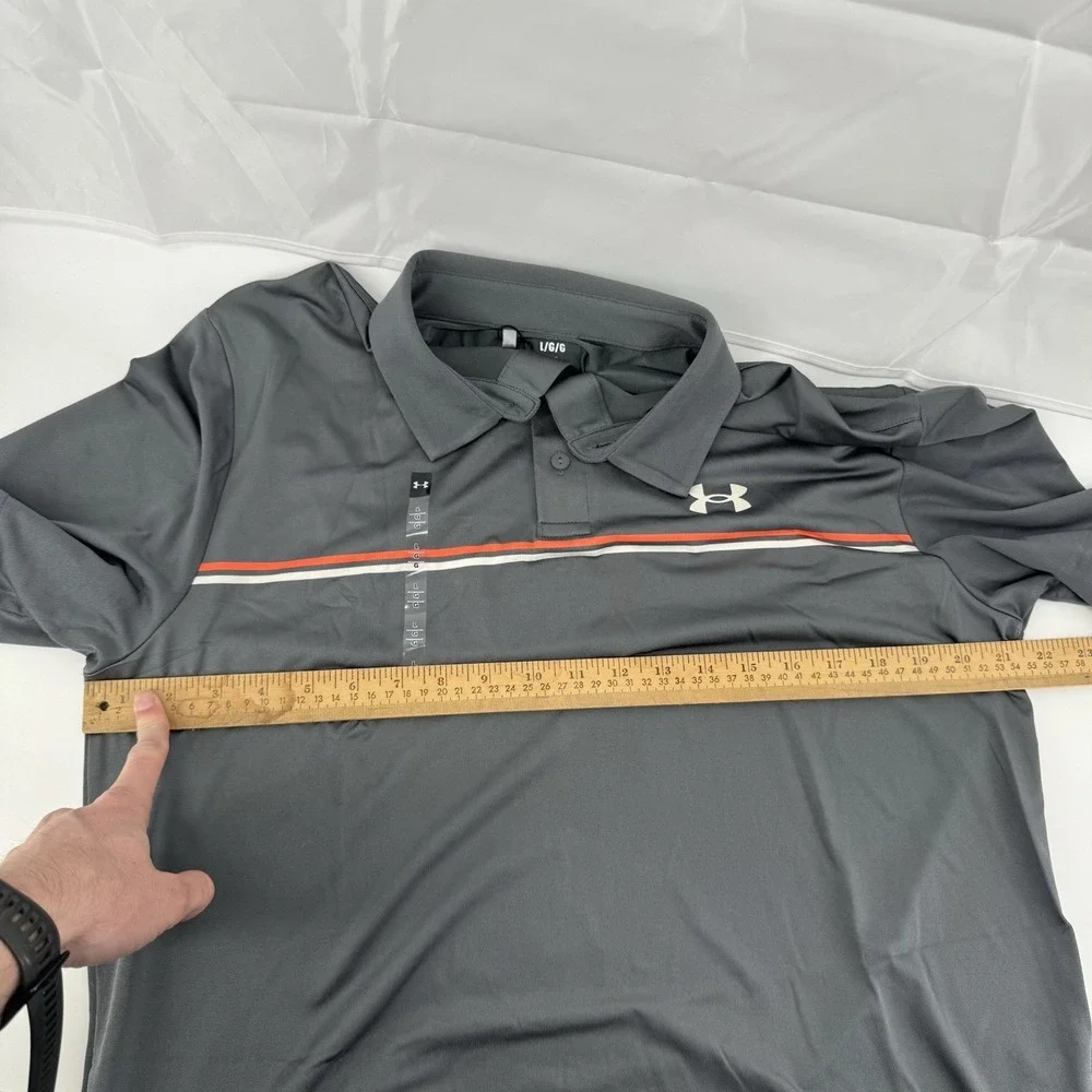 NEW‎ Under Armour Playoff Polo Large Shirt Golf Gray Orange UA 3.0 Stripe Polo